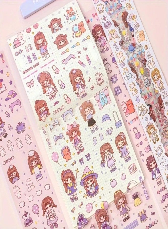 SAMVARDHAN Cute Kawaii Stickers - 20 PET Sheets Cute Washi Stickers for Project, Japanese Style Girls Sticker Set, Size of Each Sheet - 40 X 8 CM (Color and Design May Vary) (20 Sheets (Random Color)) - Image 3